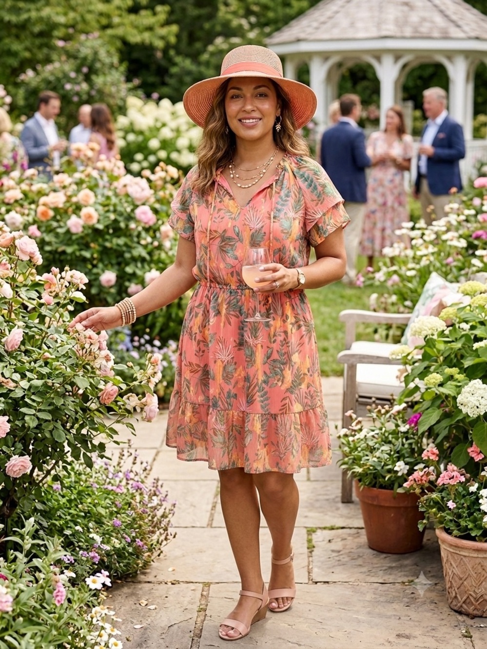 LC Lauren Conrad Coral Floral Tiered Summer Dress